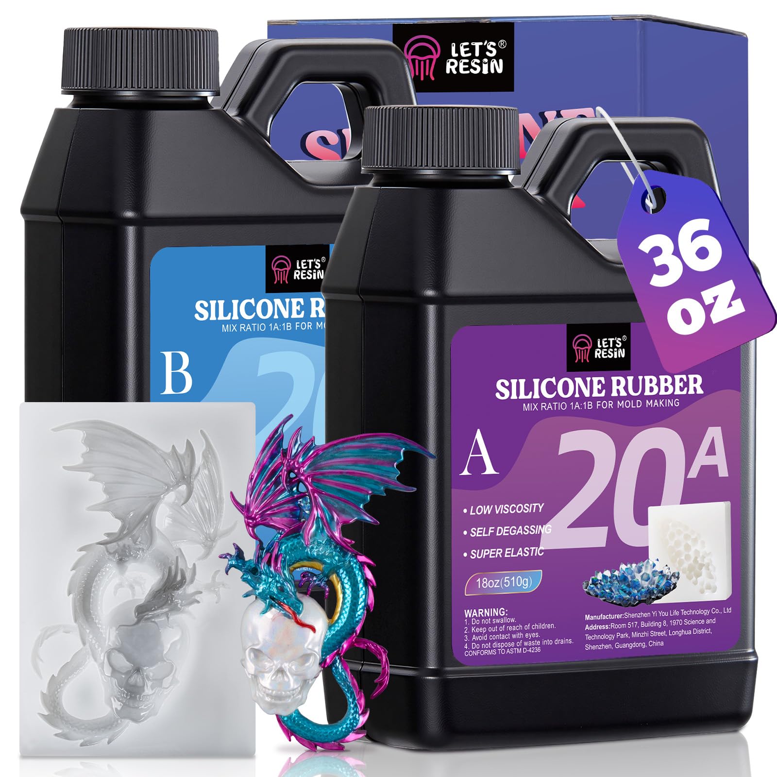 Photo 1 of ***BOTTLE A ONLY***LET'S RESIN Silicone Mold Making Kit 36oz, 20A Flexible & Bubble Free Silicone Rubber, Translucent & 4H Fast Cure Liquid Silicone for Mold Maker, Mixing Ratio 1:1