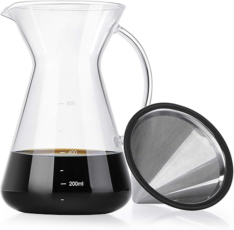 Amazon Love Kankei コーヒーサーバー コーヒードリッパー プレゼント スポンジブラシ付属 耐熱ガラス ステンレスフィルター ２層メッシュ フィルター不要 電子レンジ可 2 4人分 600ml コーヒーサーバー オンライン通販