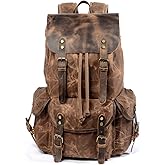 WUDON Leather Backpack for Men, Waxed Canvas Shoulder Rucksack Carry-On Travel Backpack