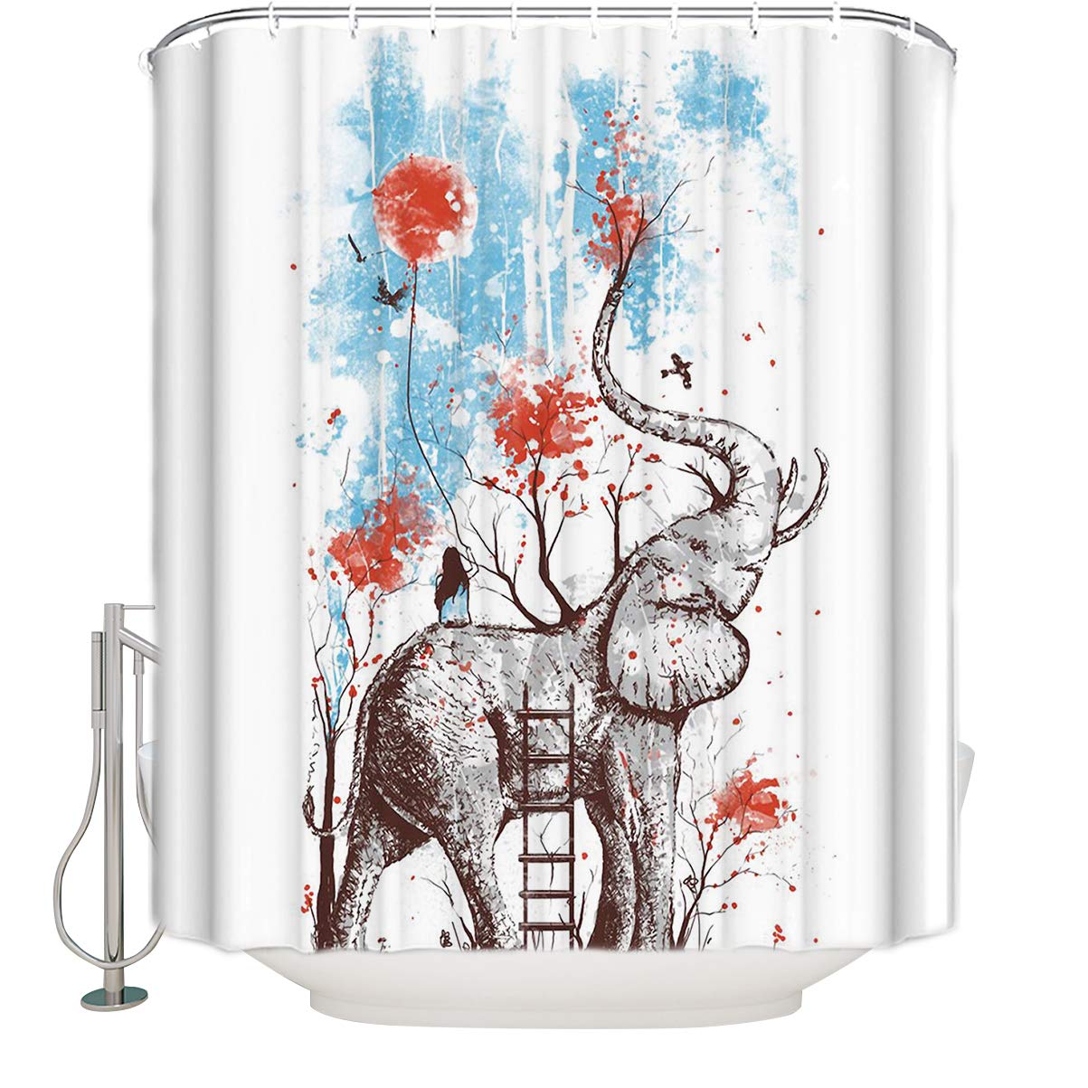 Simigree Extra Long Fabric Bath Shower Curtains Panting Art Elephant Bathroom Decor Sets With Hooks 72 X 78 Amazon In Home Kitchen