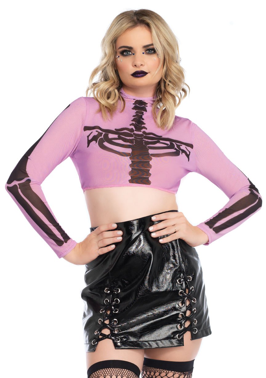 Leg Avenue - Skeleton mesh Crop top, Purple, L (UK 14-16)
