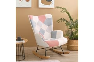 KINFFICT Accent Rocking Chair, Tufted Upholstered Glider Rocker for Nursery, Comfy Armchair with Side Pockets, Modern Lounge Arm Chair for Living Room, Bedroom (Pink)