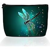 DEMACYA Cute Dragonfly Makeup Bag for Purse, Waterproof Funny Cosmetic Bag for Women, Zipper Travel Toiletry Pouch Fantasy Green Gift 9.5×5.9 Inch
