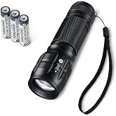 Amazon Basics Tactical Flashlight, Durable Waterproof 140 Lumens LED, 3 Light Modes, Zoomable Beam, Black