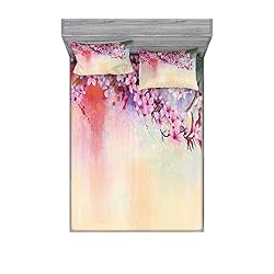Lunarable Flower Fitted Sheet & Pillow Sham