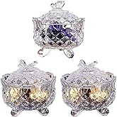 Livejun Crystal Candy Dish Small Glass Jar Set with lid Sugar Bowl Cookie Jar Jewelry Dish Container for Home Kitchen Office Bathroom 3 Pcs