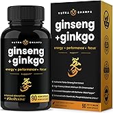 NutraChamps Korean Red Panax Ginseng Capsules | Extra Strength Ginsenosides for Energy, Focus, Performance, Vitality & Immune Support | Korean Red Ginseng Root Extract (90, Premium Gold)