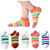 Marchare Girls Seamless Socks Rainbow Stripes Cotton Socks Kids School Crew Socks 5 Pack