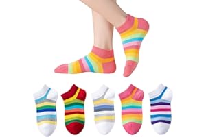 Marchare Girls Seamless Socks Rainbow Stripes Cotton Socks Kids School Crew Socks 5 Pack