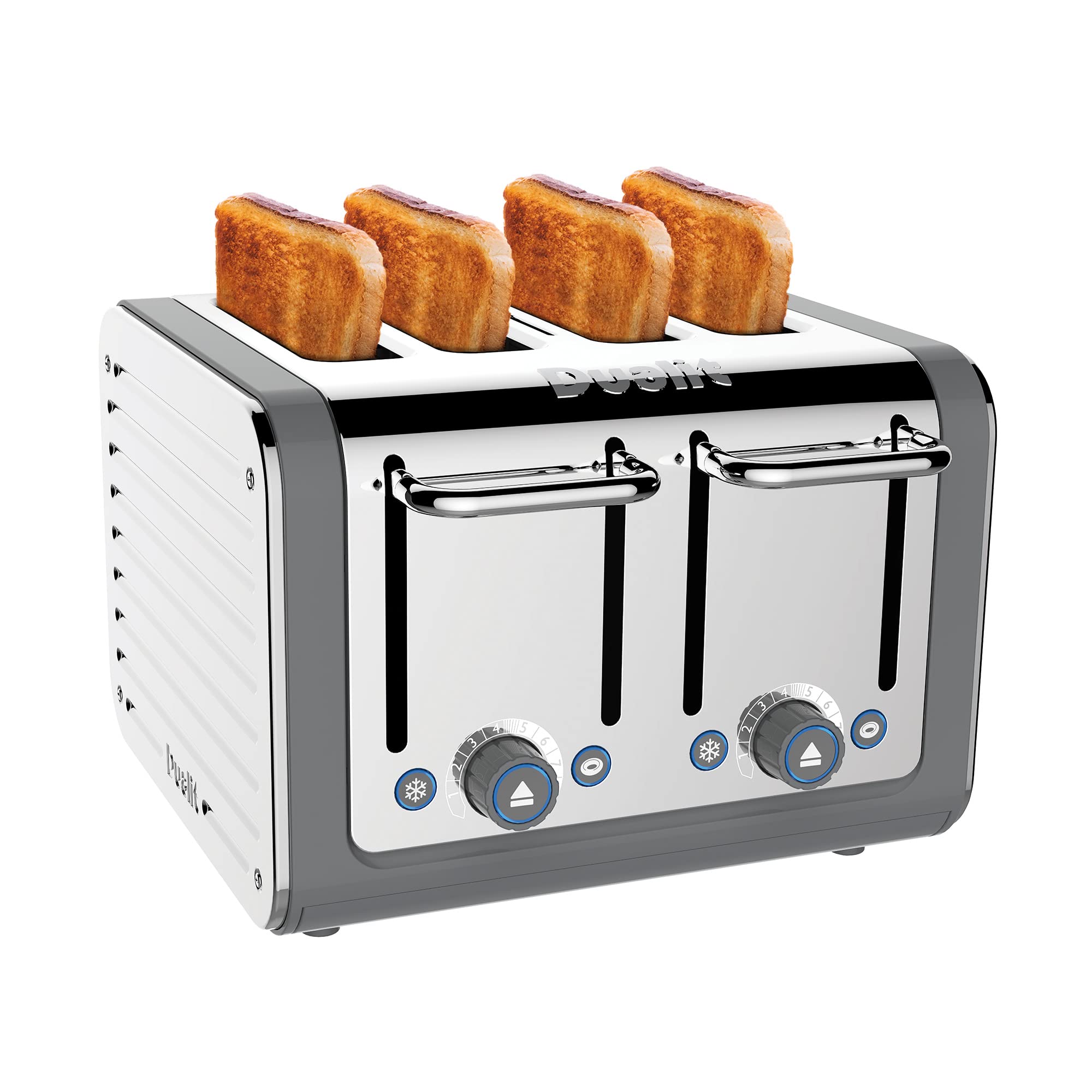 Dualit Architect 4 Slice Toaster | Stainless Steel With Grey Trim|Extra-Wide Slotsâ€“Peek And Pop Functionâ€“Patented Perfect Toast Technologyâ€“Matching Kettle And Sandwich Cage Available | 46526