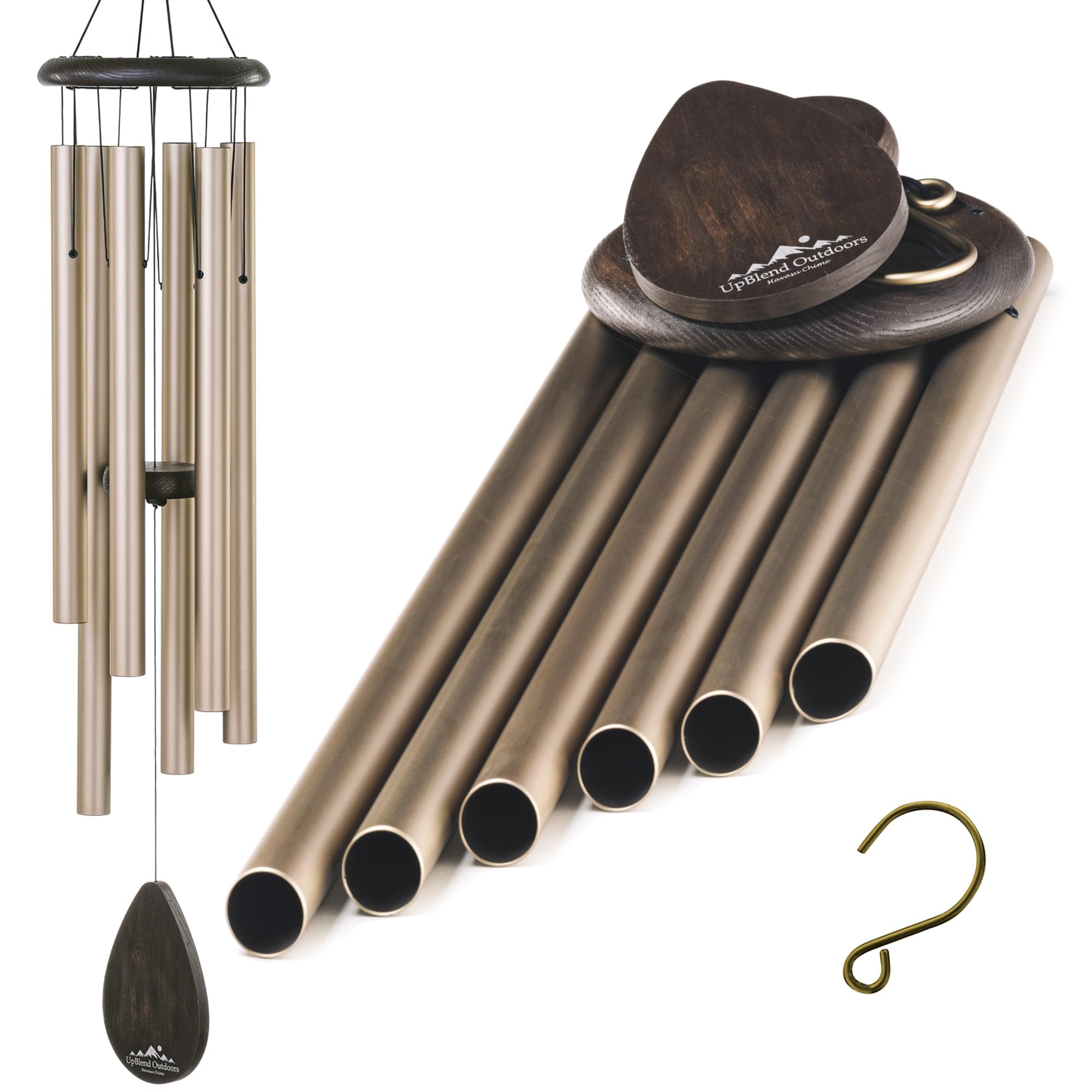 UpBlend Outdoors Large Wind Chime - The Classic Gold Havasu is 38” Total Length - Hand-Tuned and Beautiful as a Gift or for Your Patio, Garden, and Outdoor Home décor
