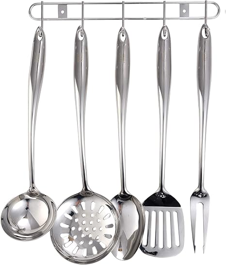 Amazon Com Bergner Set Of 6 Kitchen Utensils And Stand Stainless Steel Deluxe Collection Kitchen Dining