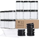 12 Pack 8oz Thick Glass Jars with Metal & Plastic Lids - Clear Round Containers for Food Storage, Canning, Spices, Liquids - 