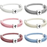 Landical 6 Pcs Braided Cross Bracelet Adjustable Rope Valentine Christian Religious Gift Jesus Bracelet for Men Women WWJD Wristband
