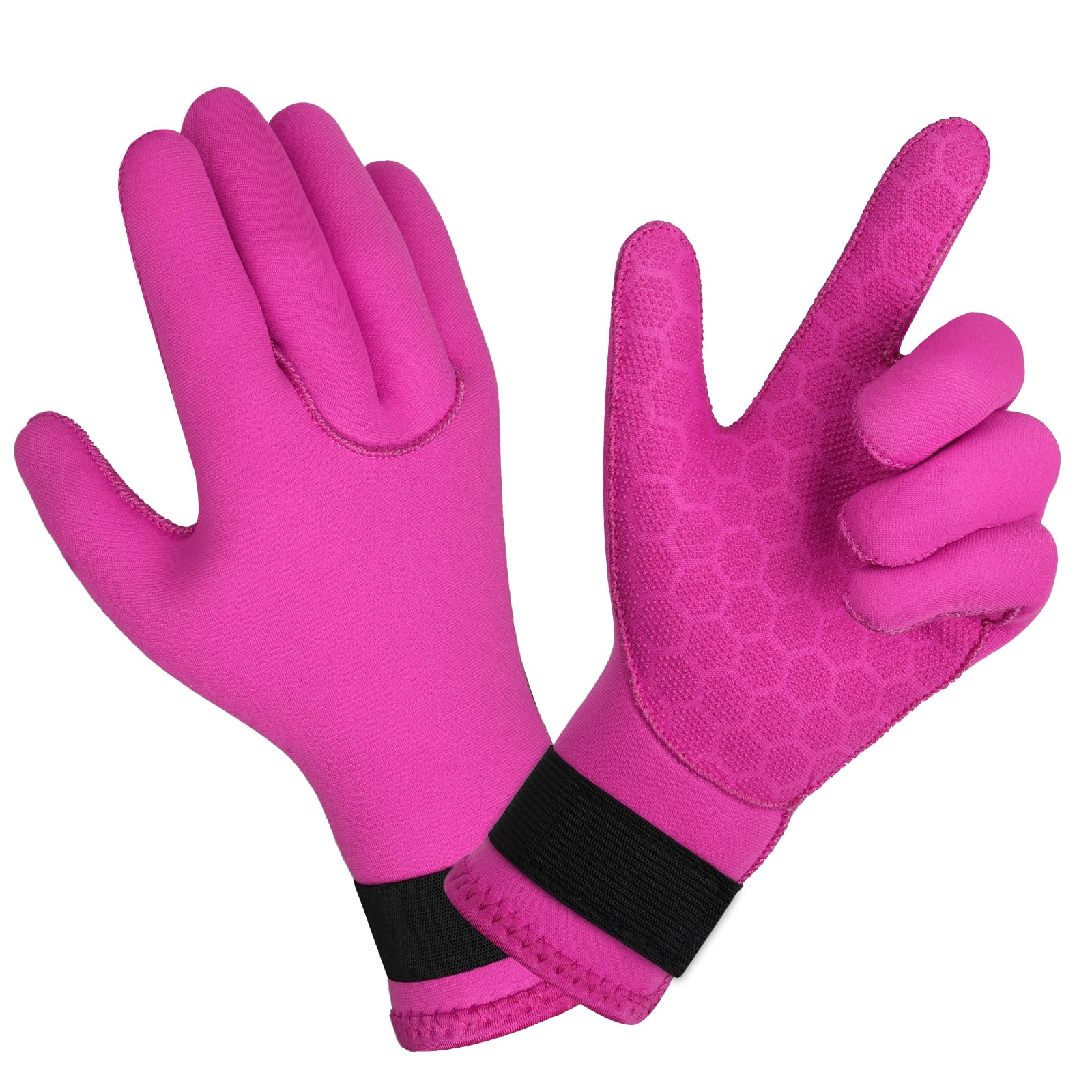 AUAUY Wetsuit Gloves, 3mm Neoprene Swimming Gloves, Pink Thermal Anti-slip Diving Glove, Scuba Glove with Adjustable Wrist Strap for Scuba Diving Snorkeling Surfing Paddling Kayaking Swimming (A-XL)