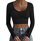 Ekouaer Long Sleeve Crop Tops for Women Scroop Neck Lightweight Basic Base Layer Thermal Undershirts Shirts
