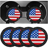 MUQIDA 4 PCS Car Cup Holder Coasters, 2.75 Inch American Flag Anti Slip Automotive Cup Holder Inserts, Shockproof US Flag Drink Mat Auto Interior Soft Pad Decor, Car Accessories (Colorful)