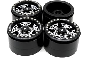 hobbysoul 4pcs RC Aluminium 2.2 beadlock Wheels 12mm Hex 2.2 Rims Black/Silver Fit for RC Mud Crawler Truck Gen8 Everest gen 7 Pro / SCX10 Capra Wraith / TRX4 AMG 6x6