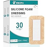 30 Pcs Silicone Foam Dressing 2x4 Gentle Border, Super Absorbent Wound Dressing, Bed Sore Patches, Waterproof Silicone Bandages for Wounds Care, Self Adhesive Pressure Sore Pads