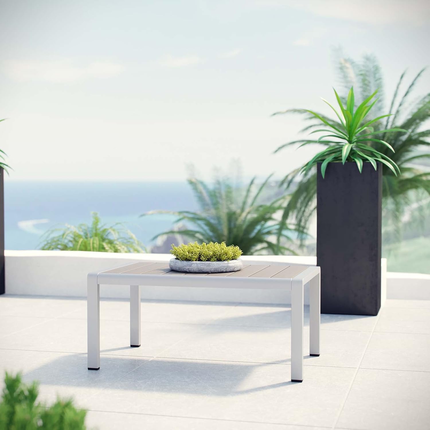Modway Shore Aluminum Outdoor Patio Coffee Table in Silver Gray : Garden & Outdoor