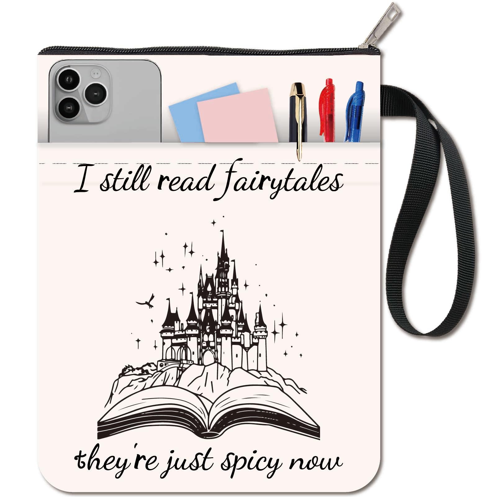 CRASPIRE Castle Book Sleeve Book Pattern Protector Words Covers for Paperbacks Washable Fabric Cloth Cover with Zipper and Extra Sleeve Pocket for Lovers Classmate Gifts