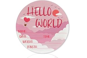CLHHM Hello World Pink Hot Air Balloon Birth Announcement 6" Round Birch Wood Baby Name Sign for Nursery, Hospital & Baby Shower Keepsake - Personalized Newborn Décor Gift for New Moms