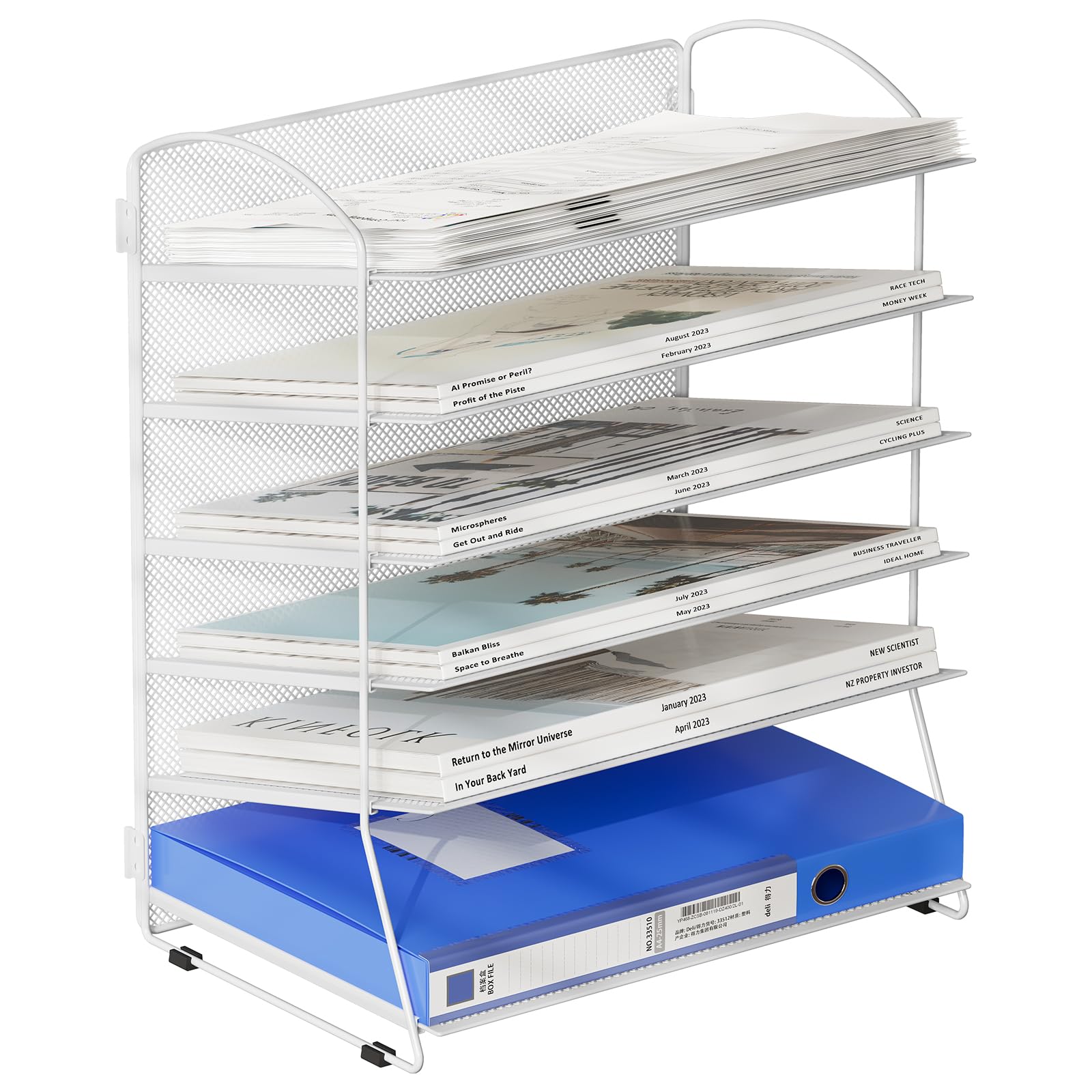 EasyPAG Desktop Mesh 6 Tier Desk Tidy Filing Tray Office File Sorter Document Holder Paper Organiser Magazine Storage Rack,White