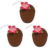 Beistle Plastic Coconut Cups 3 Piece, 16 oz, Multicolor