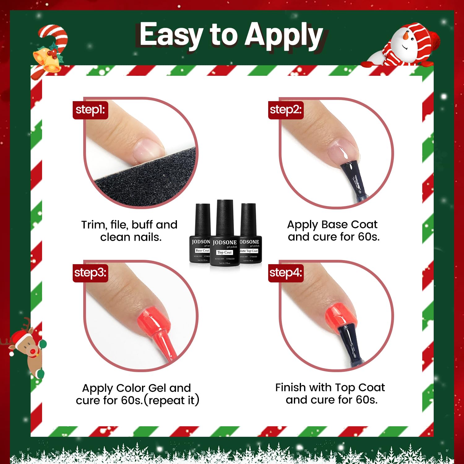 JODSONE Gel Nail Set 20 Colors High Shine Gorgeous Gel Polish Base Top Matte Coat Nice Gifts Show Charm - Image 8