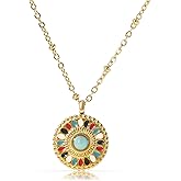 Made by Nami Sunburst Mandala Pendant Necklace for Women Gold Plated Adjustable Chain with Turquoise Center Colorful Boho Medallion Necklace Dainty Layered Jewelry Gift