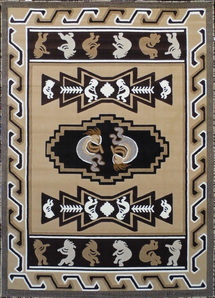 Kokopelli Native American Are Rug Design D 144 Beige (5 Feet X 7 Feet)