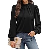 WIHOLL Long Sleeve Shirts for Women Mock Neck Tops Pleated Front Blouses Dressy Casual Spring Fall Clothes 2026 Fashion