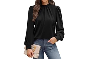 WIHOLL Long Sleeve Shirts for Women Mock Neck Tops Pleated Front Blouses Dressy Casual Fall Clothes 2025 Fashion