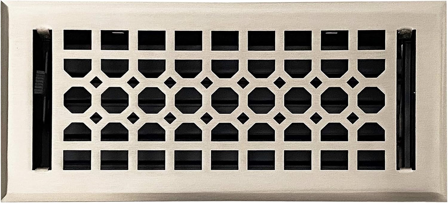 Registers, Grilles & Vents - Empire Register Co, Vent Cover - 4x10 inch, Honeycomb Design, Brushed Nickel Finish, Heavy Duty Floor Vent Covers, Metal Damper Attached. Vent Covers for Home Floor only.