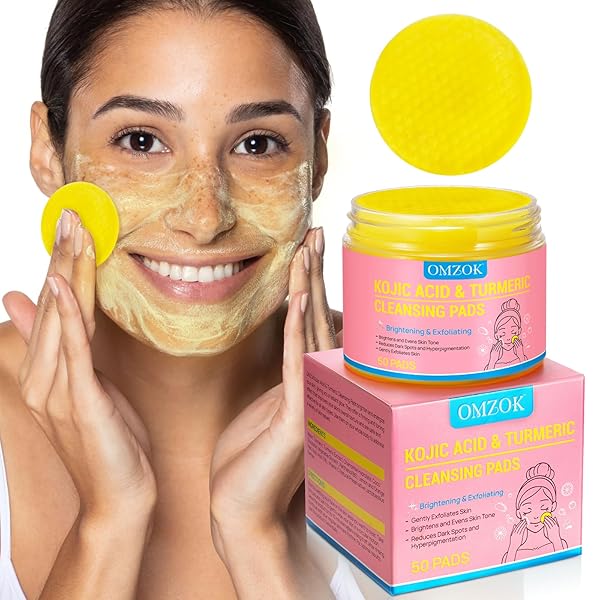 TURMERIC KOJIC ACID CLEANSING PADS – TURMERIC FACIAL CLEANSING PADS FOR ACNE FIRMING SKIN – CLEANSING TURMERIC PADS – REMOVE EXCESS KERATIN CLEAN PORES 50PCS