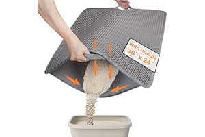POLARDUCK Cat Litter Mat-30"X24" Jumbo Litter Trapping Mat EVA Honeycomb,Urine & Waterproof Scatter Control Matt for Cat With Handle Design Easier To Clean, Less Waste, Soft On Paws, Gray