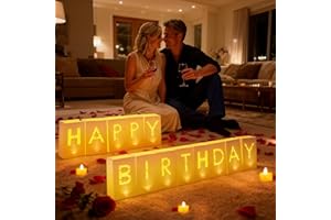 VIDWANHOME Happy Birthday Decoration for Men Women, Light Up Letters Luminary Bags with 30 Bright LED Candles, 2000 Rose Petals, 10 Balloons, Surprise Birthday Party Banner Signs