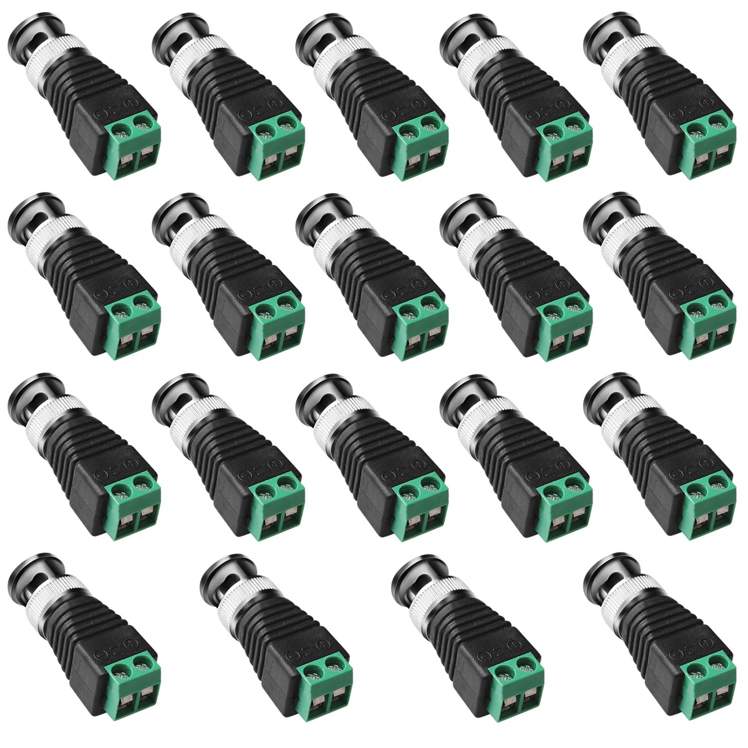 Fanbalunke BNC Male Balun Connector 19 Pcs Coaxial Cat5 Cat6 to BNC Male Connector and BNC to 2 Screw Camera Terminal Male Adpater For CCTV Surveillance Camera,DVR, TV, Video