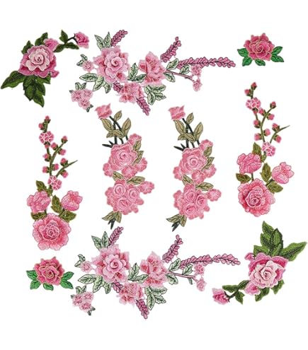 MTKSFDC Patch Brodé Grande Fleur De Rose Douce Cousue Sur Autocollant