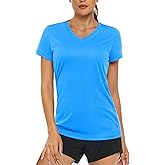 MAGCOMSEN Women's T Shirts Short Sleeve Workout Tops UPF 50+ Sun Protection V-Neck Moisture Wicking Quick Dry Tee