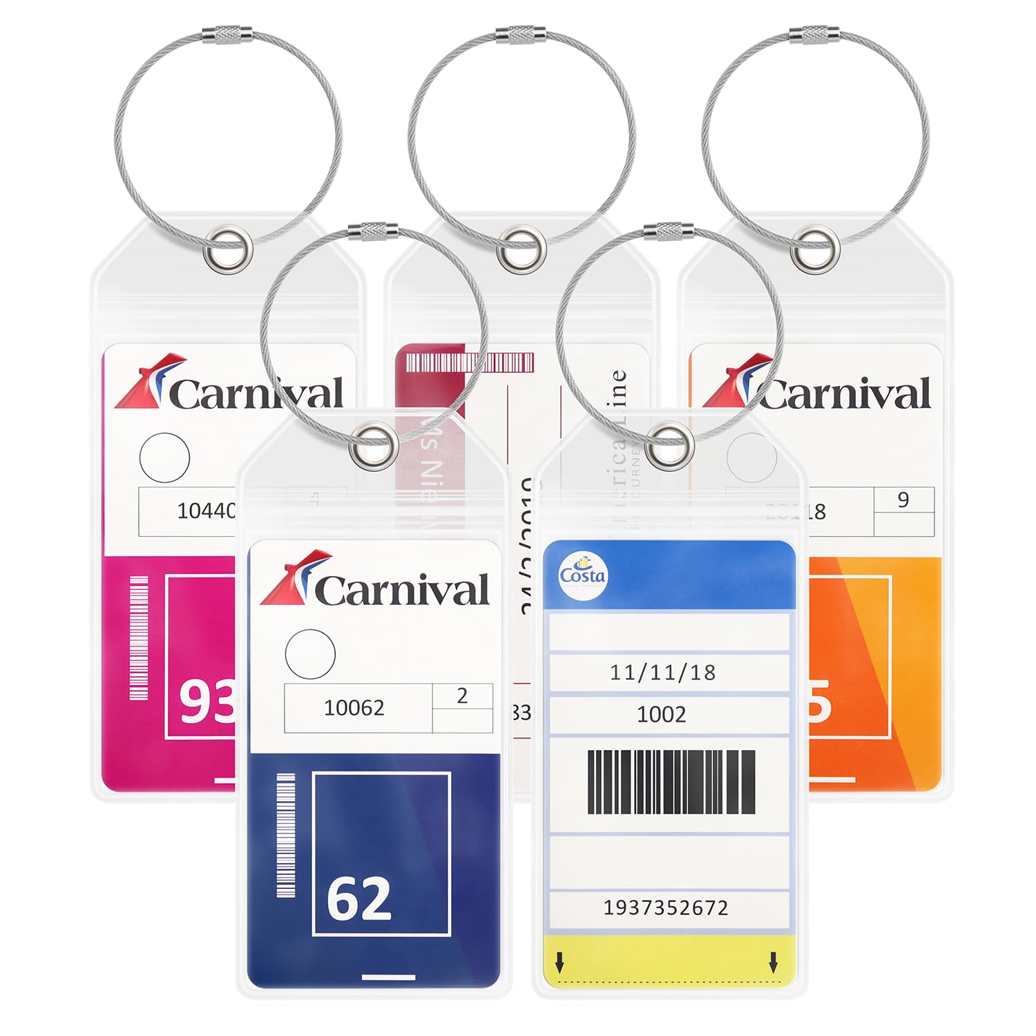 Cruise Luggage Tag Holders Large (5 Pack) Clear Waterproof PVC Tag Holder with Zip Seal & Steel Loops - Travel Vacation Accessories - Cruise Essentials - Carnival - Princess Cruises - P&0 - MSC