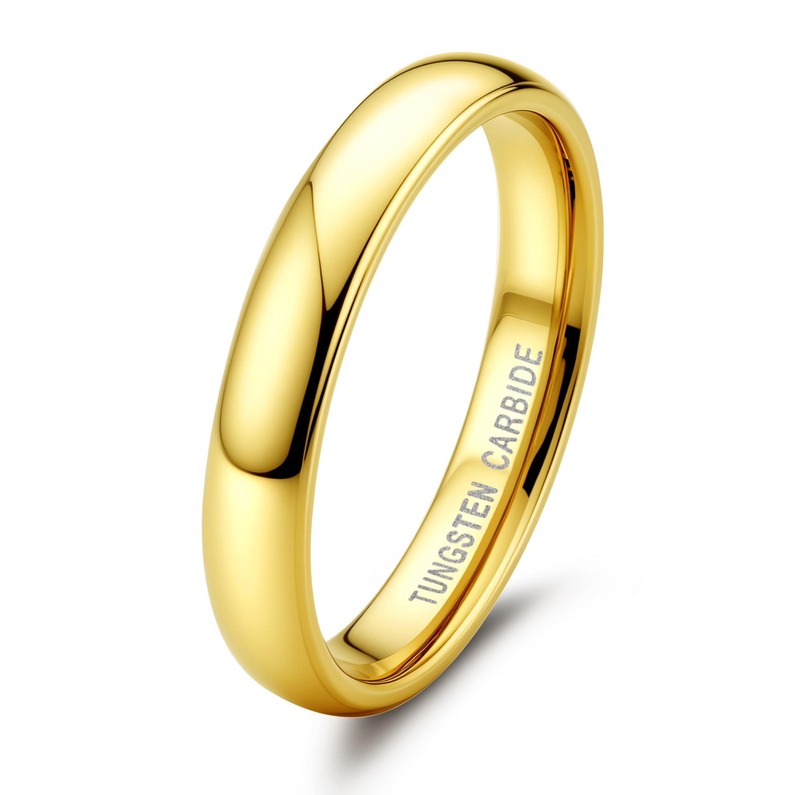 Photo 1 of Jstyle 4mm Tungsten Rings for Men Women Hypoallergenic Wedding Band Rings Gold Domed High Polish Comfort Fit Size 11 Not Tarnished