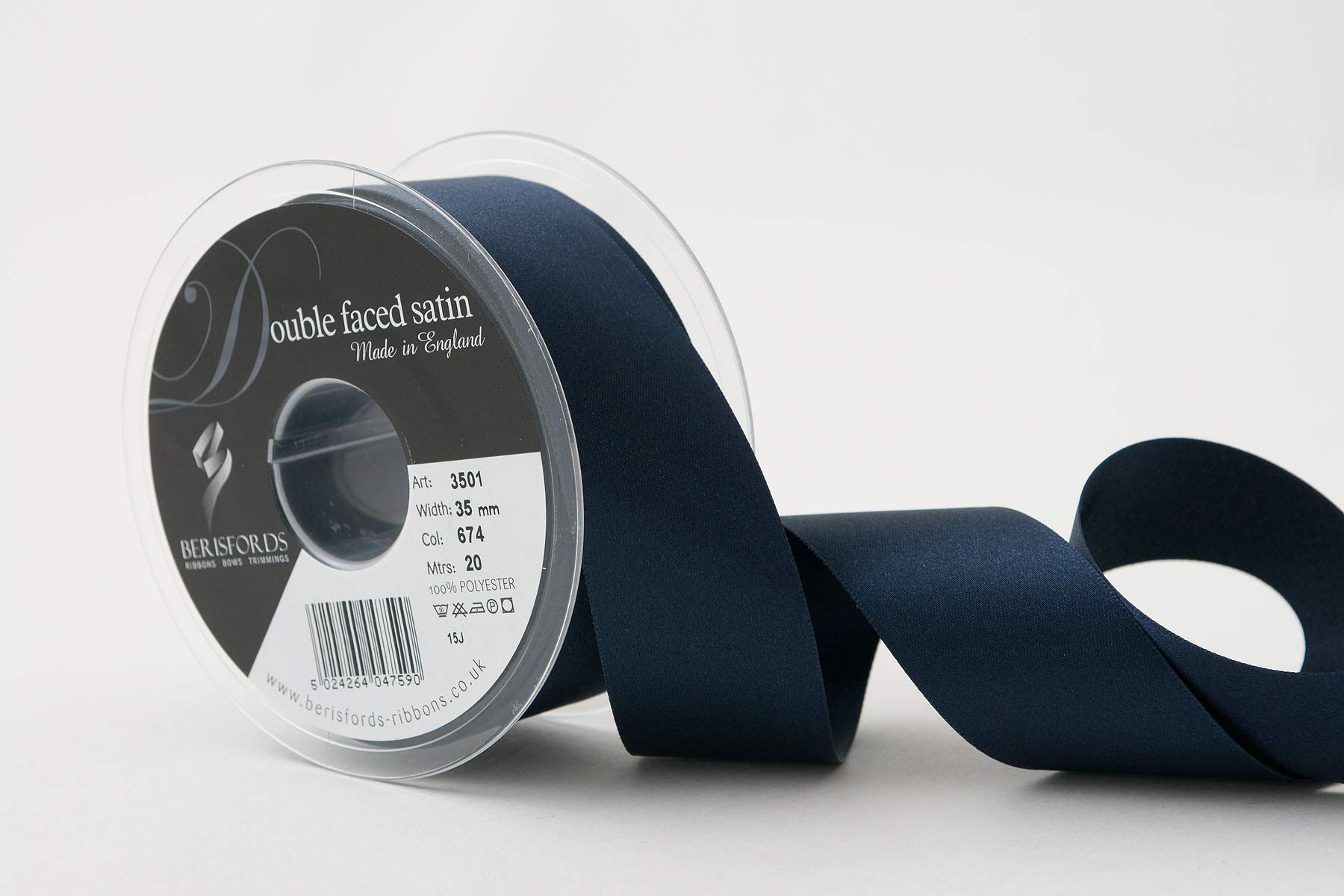Berisfords Double FACE Poly Satin Ribbon, Midnight, 35 mm — image 1