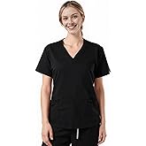 Bovchies Scrub Tops For Women, Soft V-Neck Scrubs Top with 4 Pockets, 2-Way Stretch and Durable Fabric Medical Uniform Top