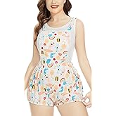 CutiePlusU Cotton Short Overalls Shortalls Button Crotch Onesie for Women- Printed Overalls