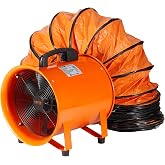 VEVOR Air Mover Blower Fan 12 Inch, 3198CFM 585W with 16.4ft Flexible Duct, Industrial Portable Ventilator Blower/Exhaust, Orange