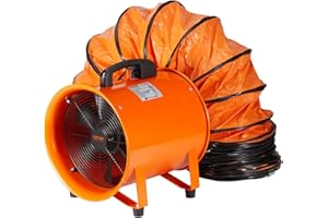 VEVOR Industrial Portable Air Blower Ventilator with Hose, 3198CFM 12 Inch Heavy Duty Tube Exhaust Fan with 16.4ft Flexible Duct, 585W High Velocity Air Mover for Extraction and Ventilation