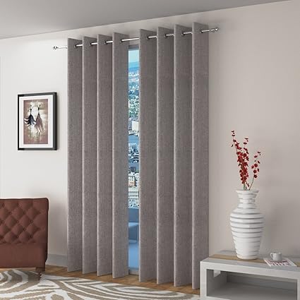 Skyloom Jute Fabric Grey Color Curtain 5x4ft (Pack of 2)