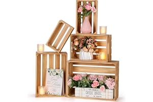 Soaoo 5 Pcs Decorative Nesting Wooden Crates for Storage Display 5 Size Large Small Rustic Wood Decorative Storage Crates with Handle Farmhouse Crate Box Container Made from Pine(Classic Color)