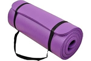 BalanceFrom GoCloud 71x24 Inches Extra Thick Yoga Mat 1-Inch High-Density Foam – Roll-Up Exercise Pad with Double-Sided Non-Slip Surface and Carrying Strap for Pilates and Home Workouts